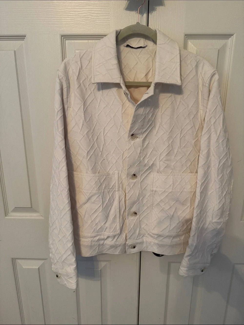 Zara Cream Quilted Button-Front Shirt Jacket- unisex style
